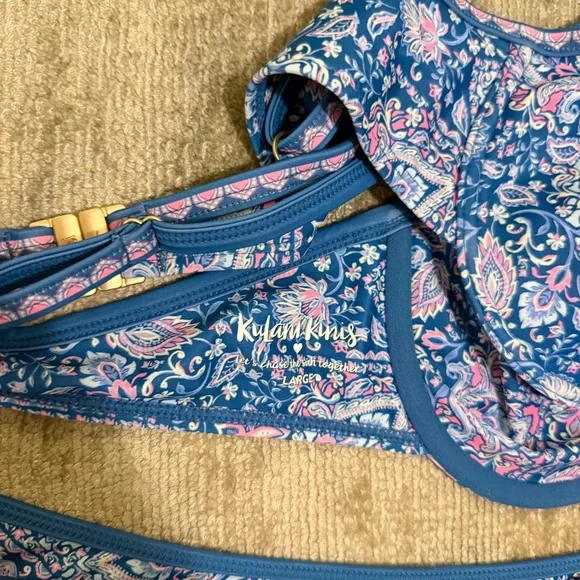 KuLani Kinis Blue and Pink Paisley Bikini Set - Picture 4 of 7